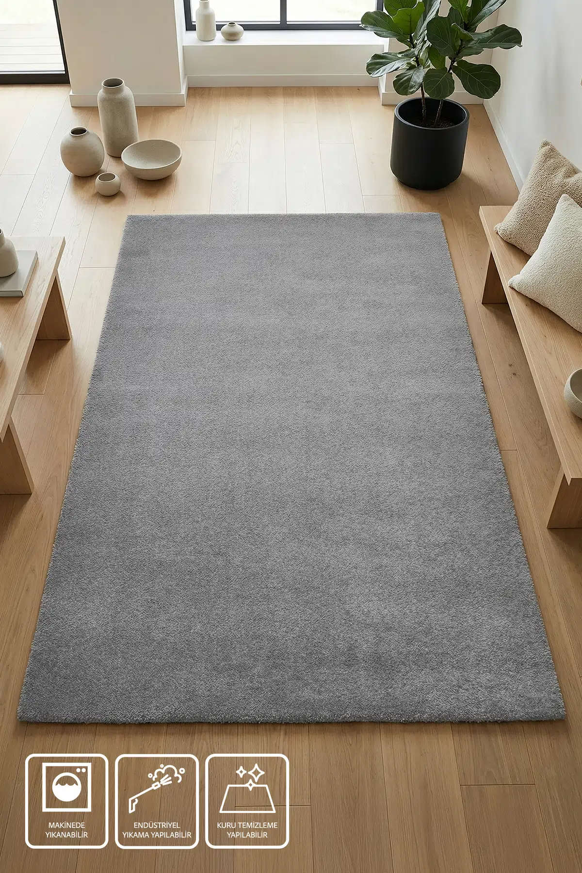 Bella Salon Oturma ve Çocuk Odası Yumuşak Dokulu Tuft Halı-Gri