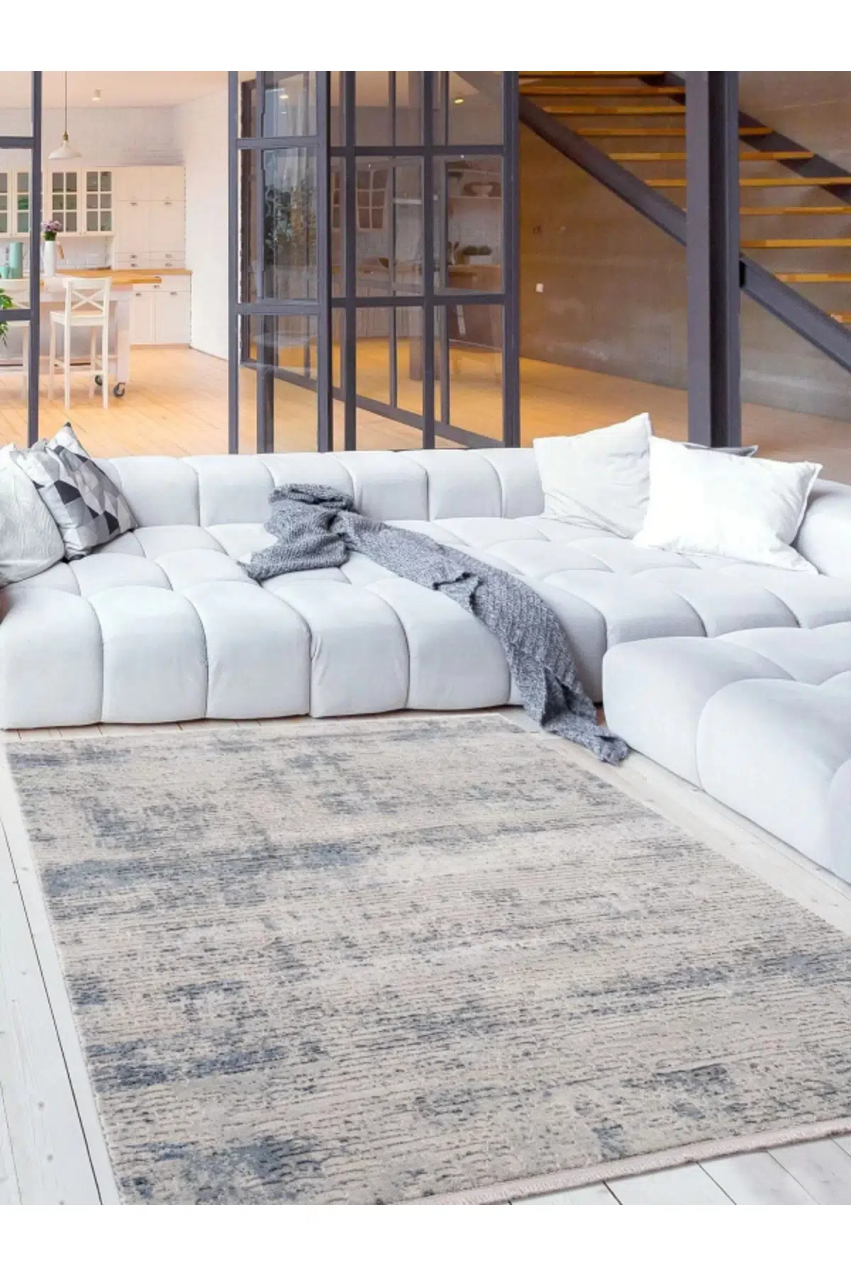 Breda Modern Salon ve Oturma Odası Halısı - Mavi