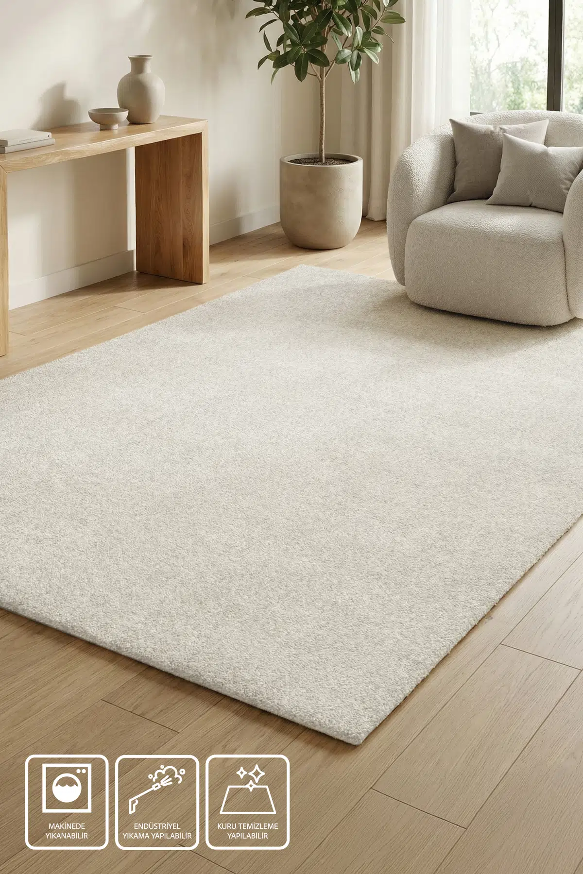 Craft Salon Oturma ve Çocuk Odası Yumuşak Dokulu Tuft Halı- Beyaz