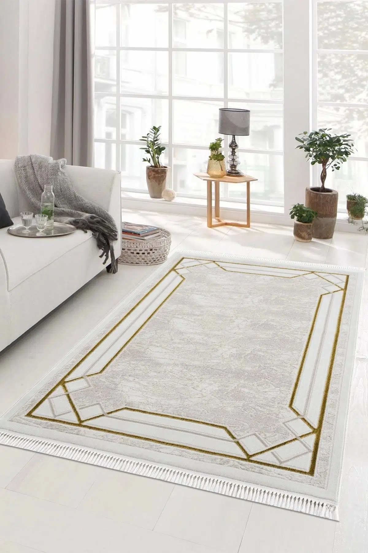 Efsun Collectıon Krem Gold Modern Salon Ve Oturma Odası Halısı