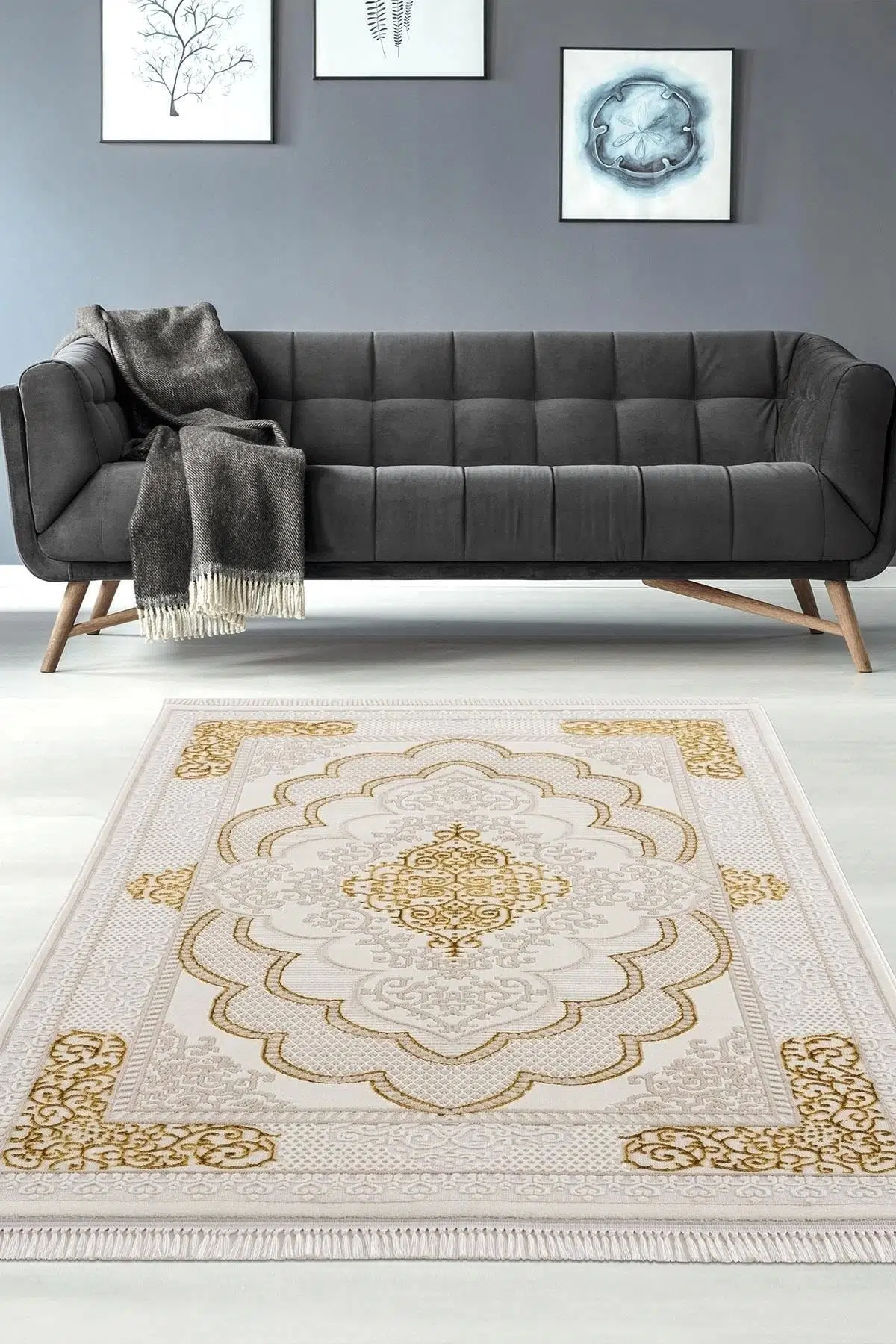 Efsun Krem Gold Modern Salon Ve Oturma Odası Halısı
