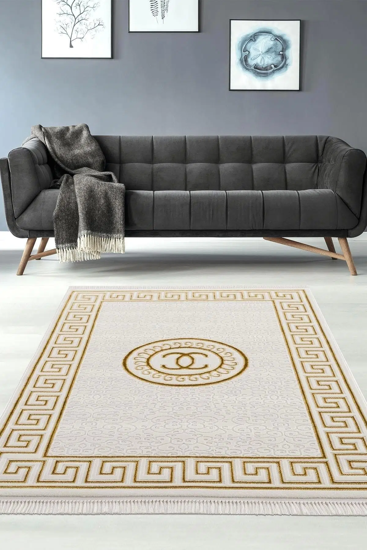 Efsun Krem Gold Modern Salon Ve Oturma Odası Halısı