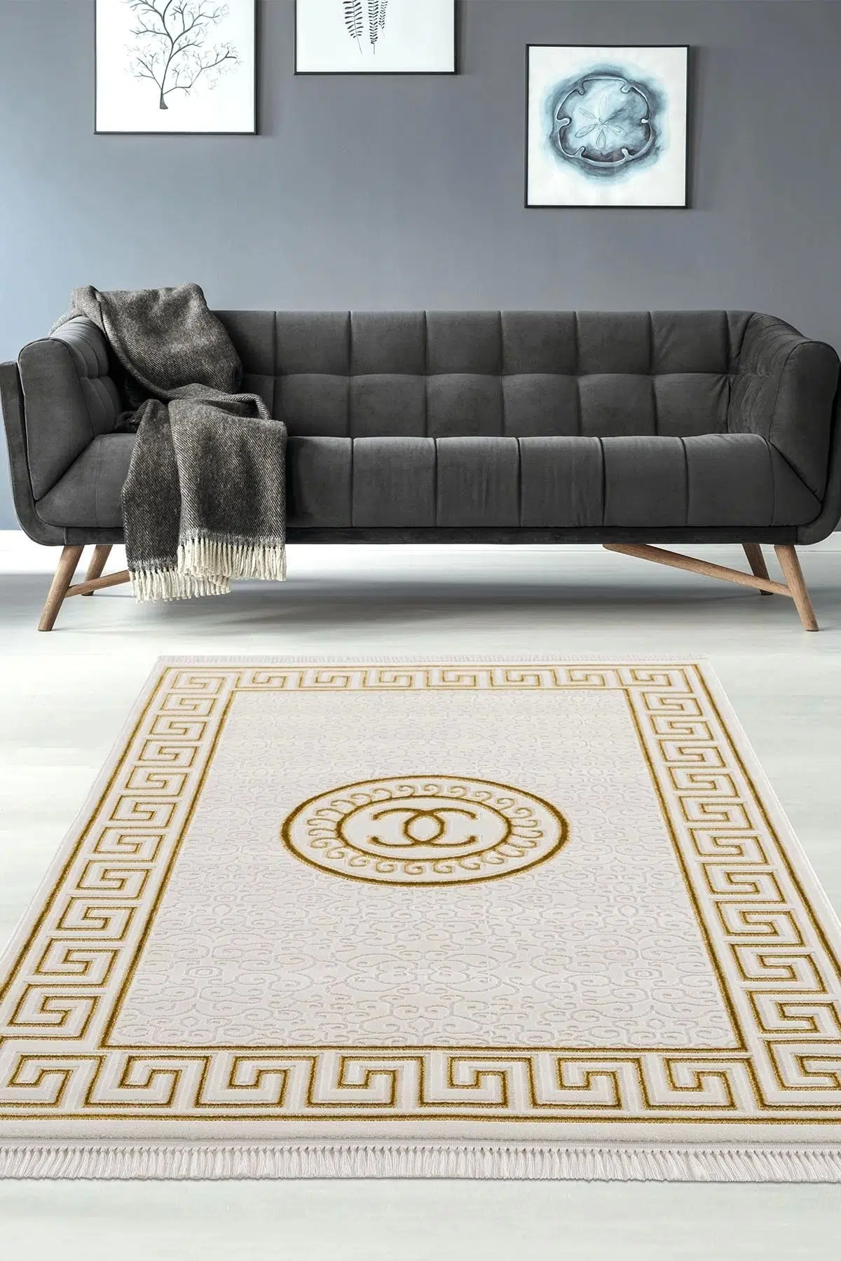 Efsun Krem Gold Modern Salon Ve Oturma Odası Halısı