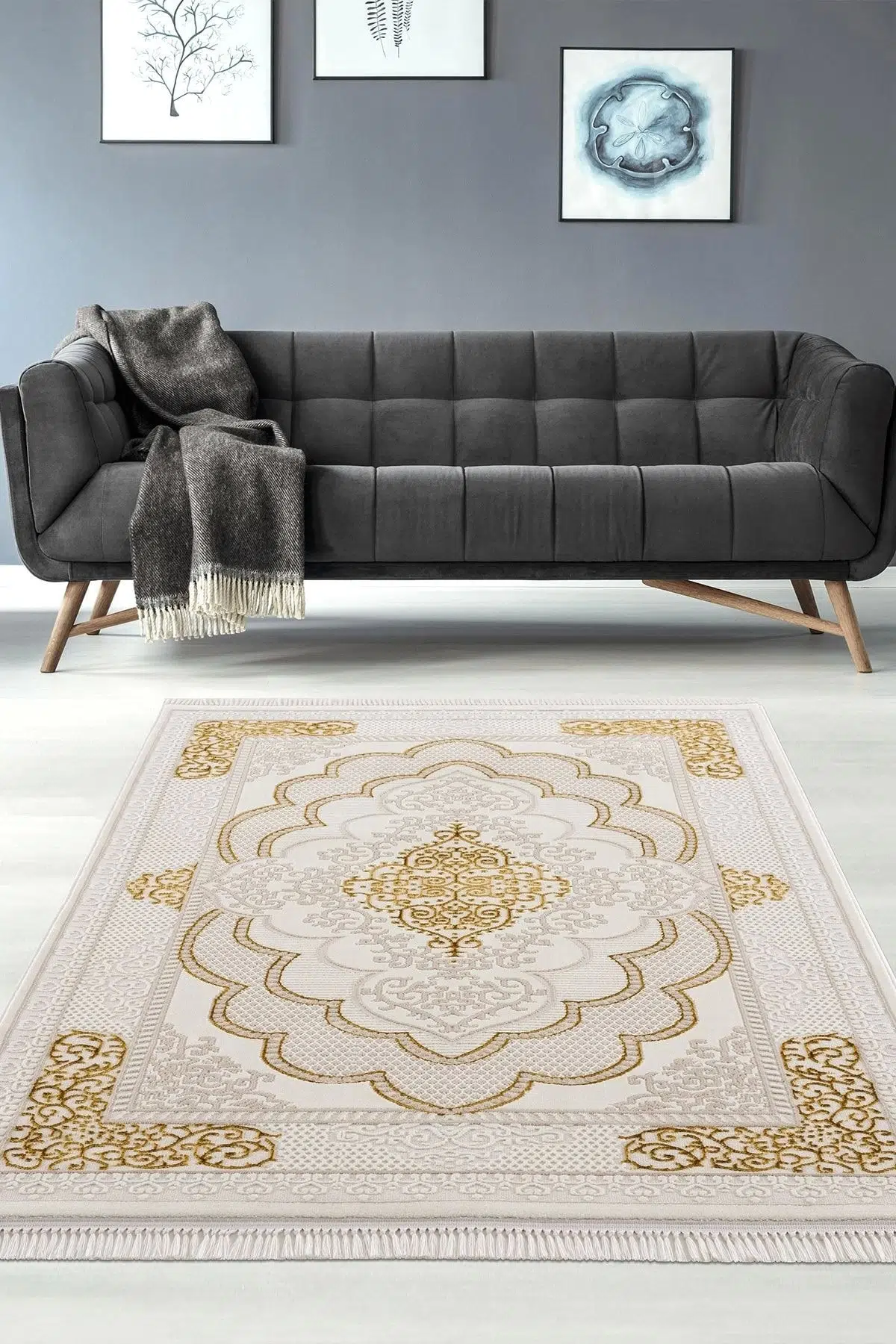 Efsun Krem Gold Modern Salon Ve Oturma Odası Halısı