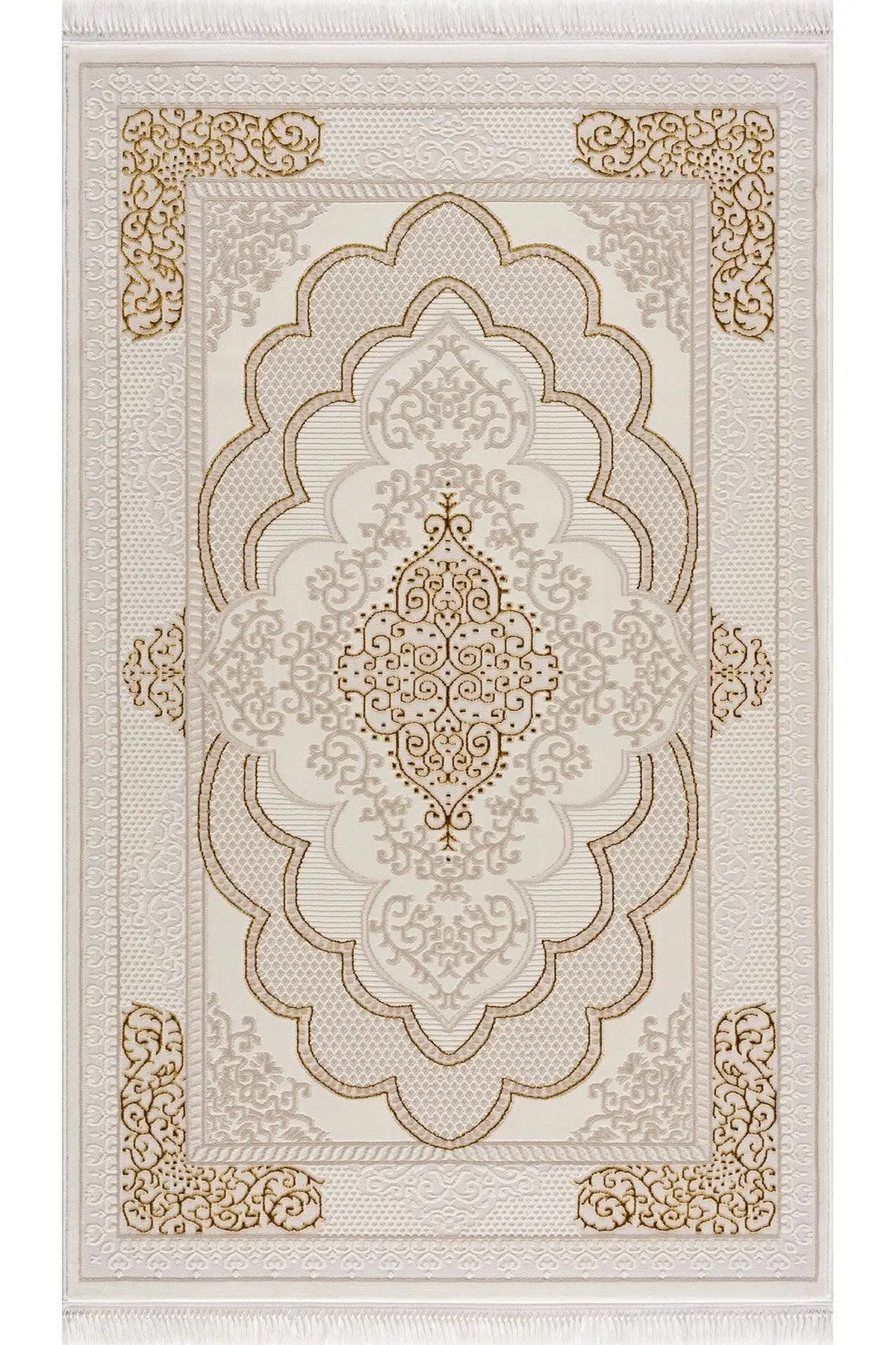 Efsun Krem Gold Modern Salon Ve Oturma Odası Halısı - Krem