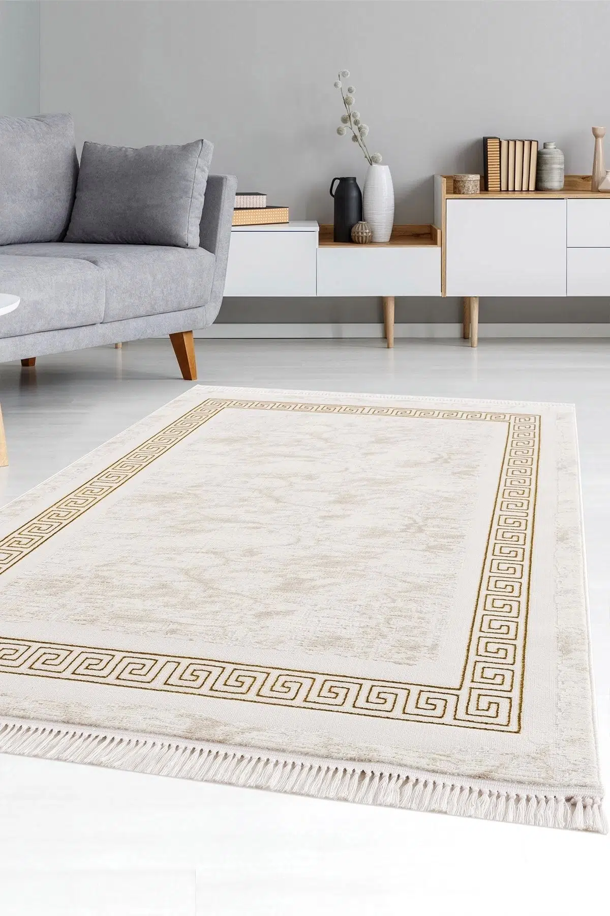 Efsun Krem Gold Modern Salon Ve Oturma Odası Halısı