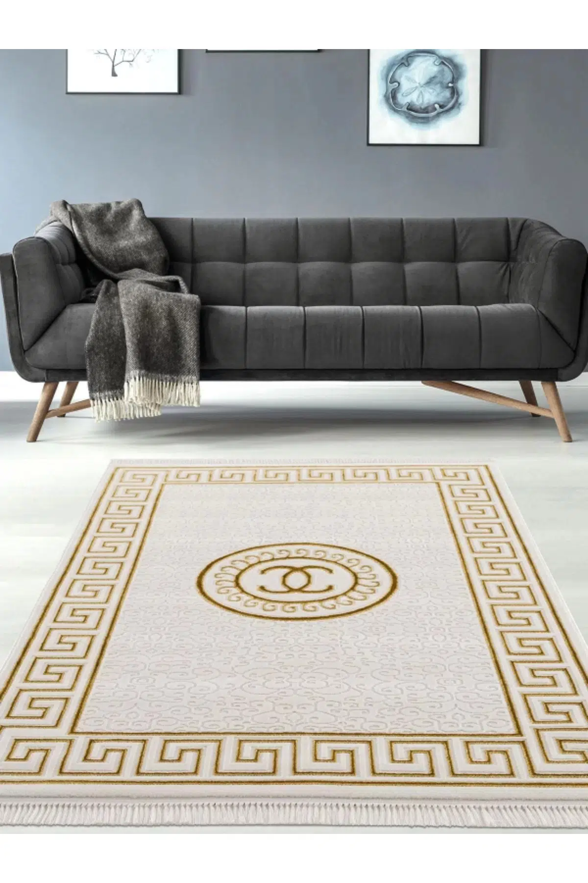 Efsun Modern Salon ve Oturma Odası Halısı - Krem Gold