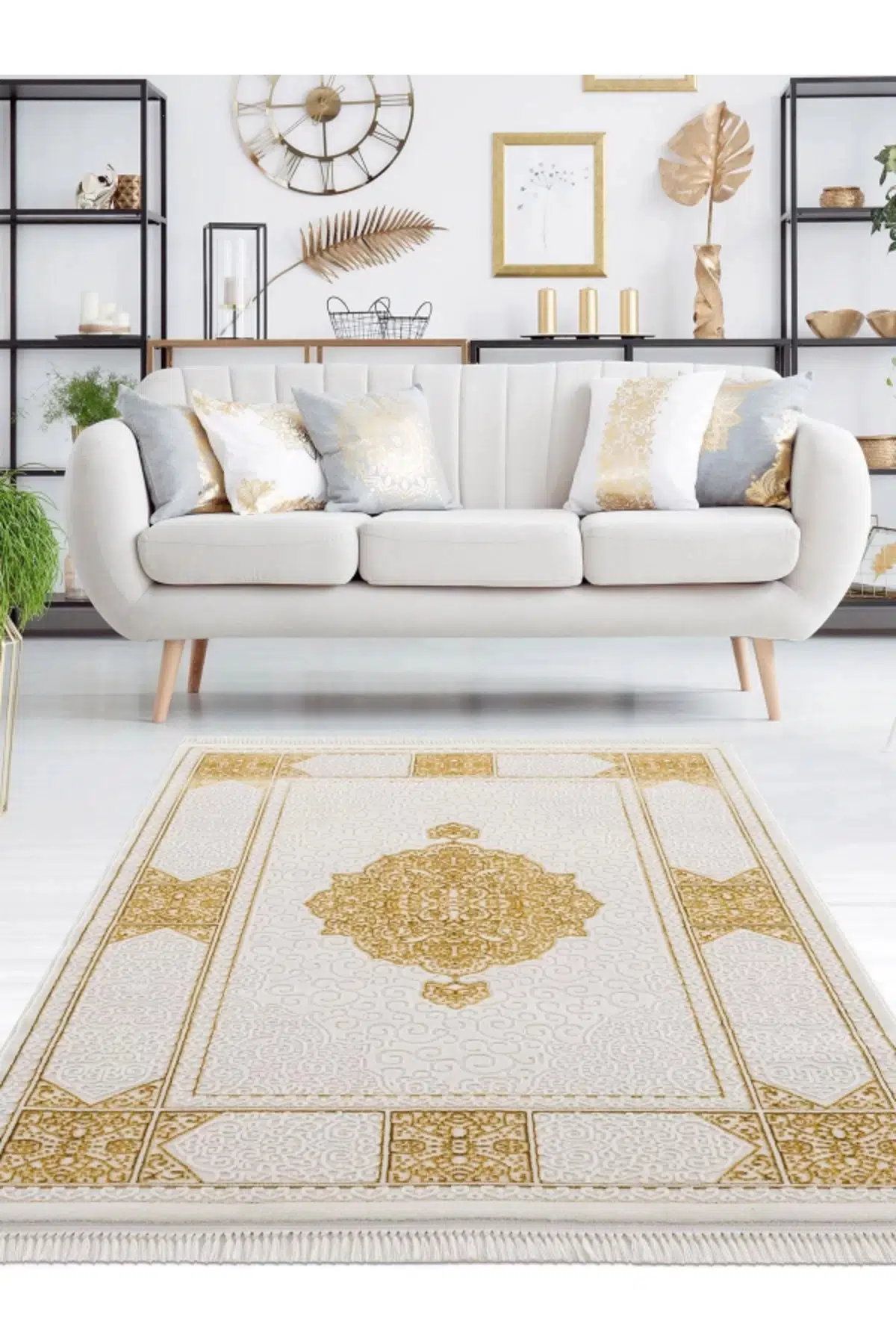 Efsun Modern Salon ve Oturma Odası Halısı - Krem Gold