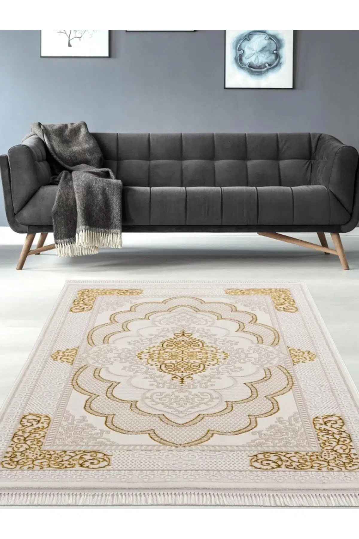 Efsun Modern Salon ve Oturma Odası Halısı - Krem Gold