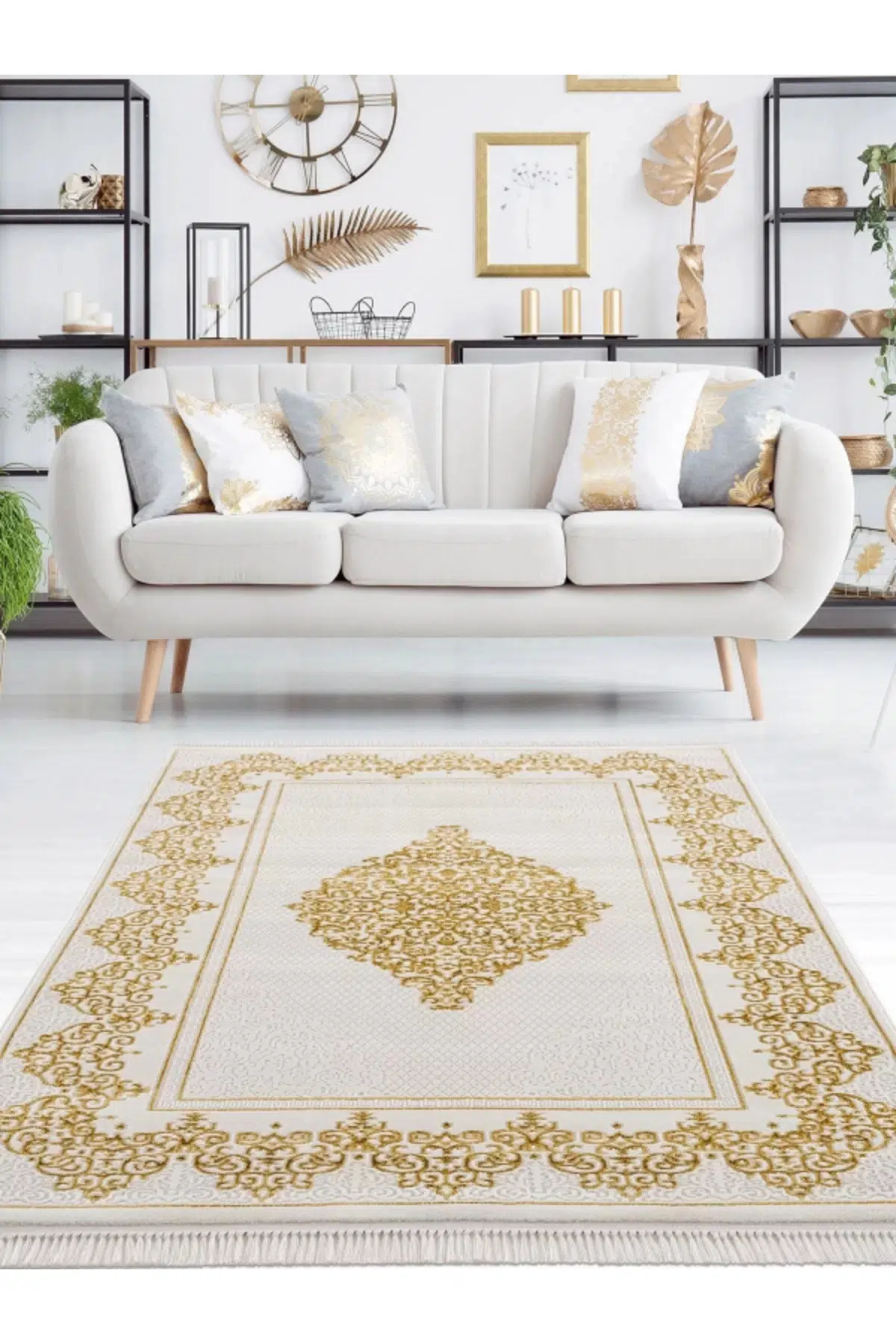 Efsun Modern Salon ve Oturma Odası Halısı - Krem Gold