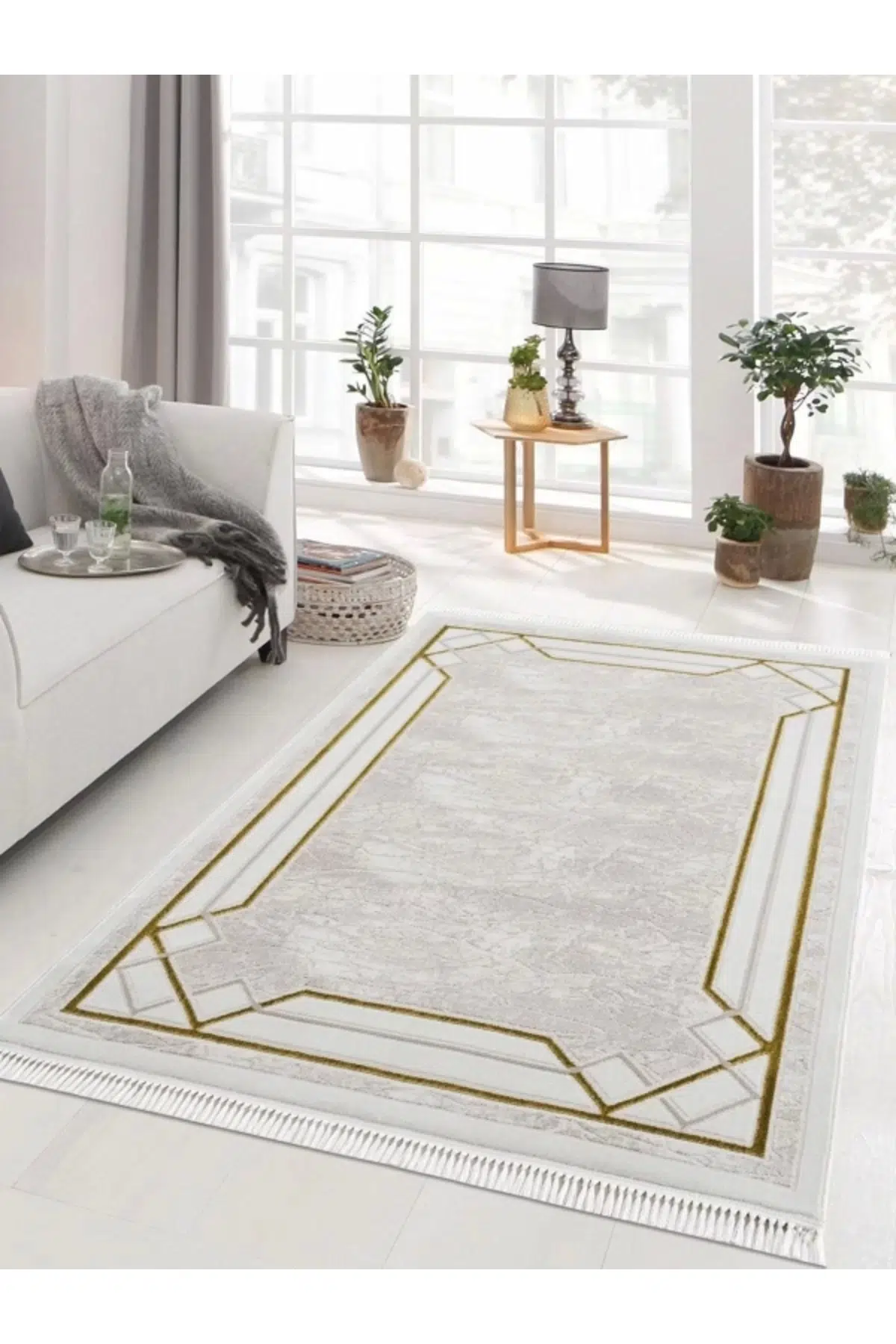 Efsun Modern Salon ve Oturma Odası Halısı - Krem Gold