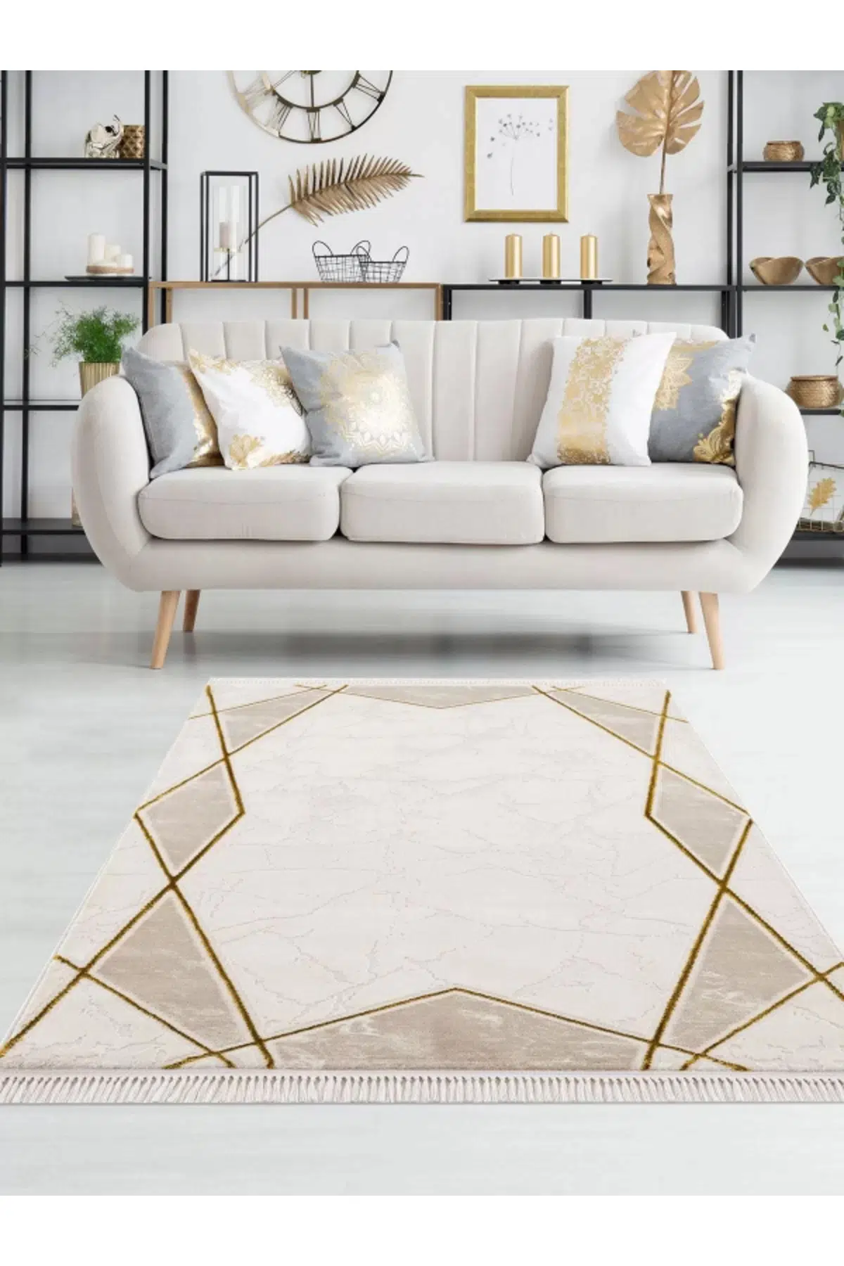 Efsun Modern Salon ve Oturma Odası Halısı - Krem Gold