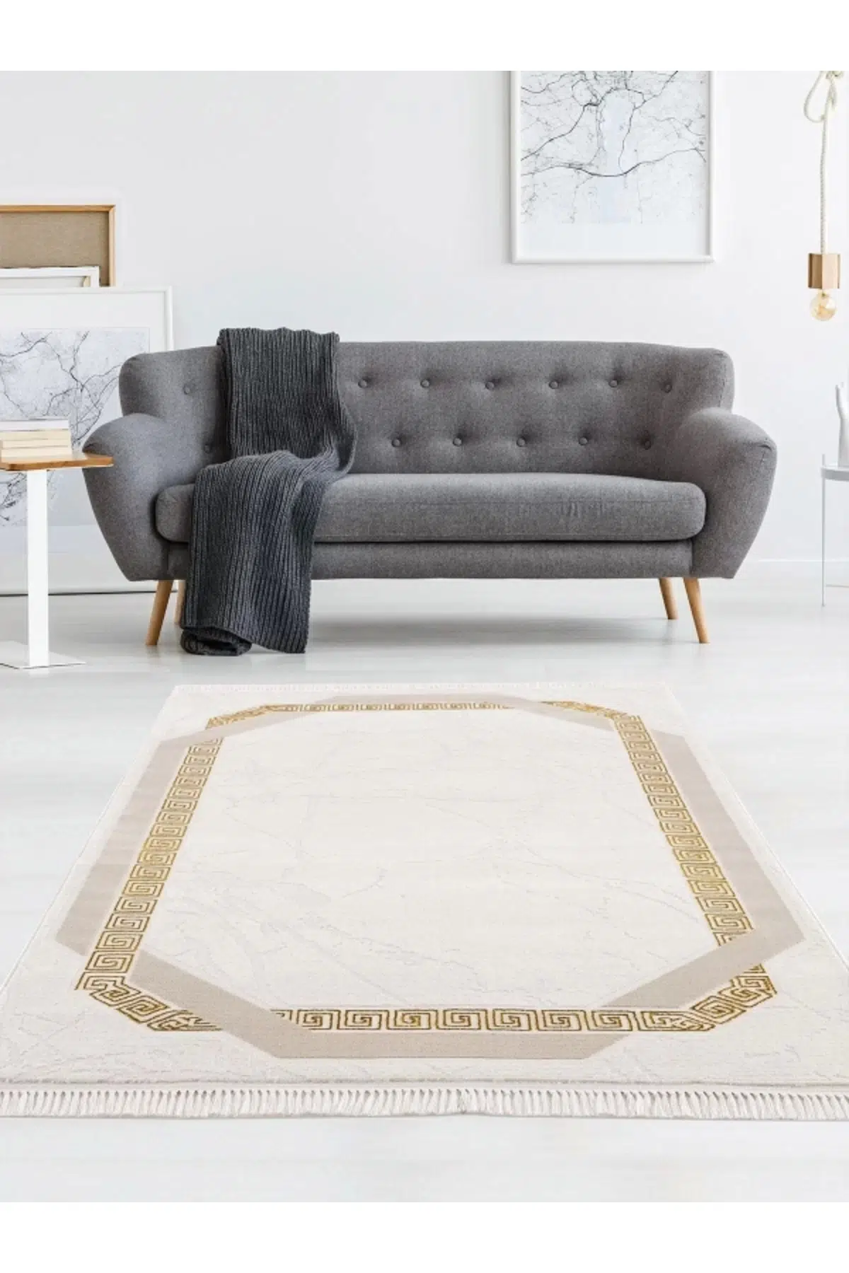 Efsun Modern Salon ve Oturma Odası Halısı - Krem Gold
