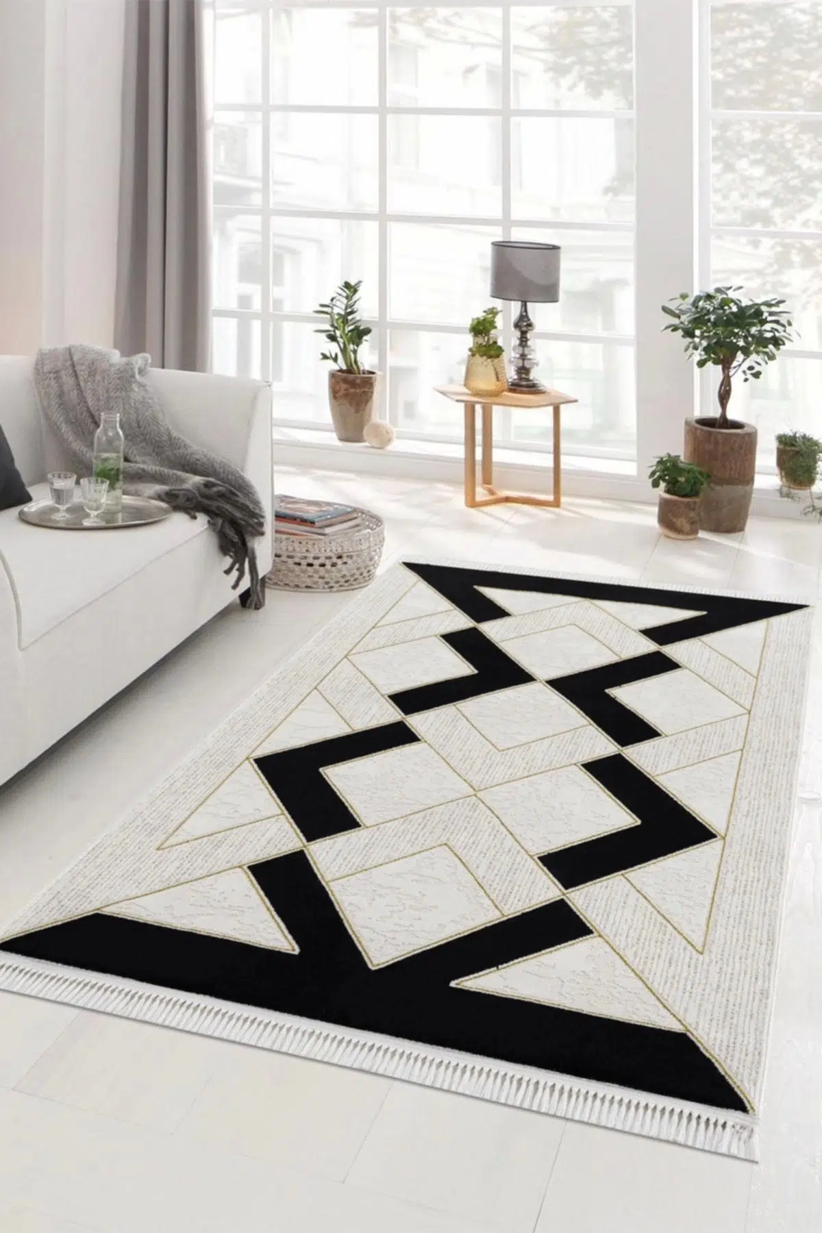 Elizza Collectıon Krem Siyah Modern Salon Ve Oturma Odası Halısı