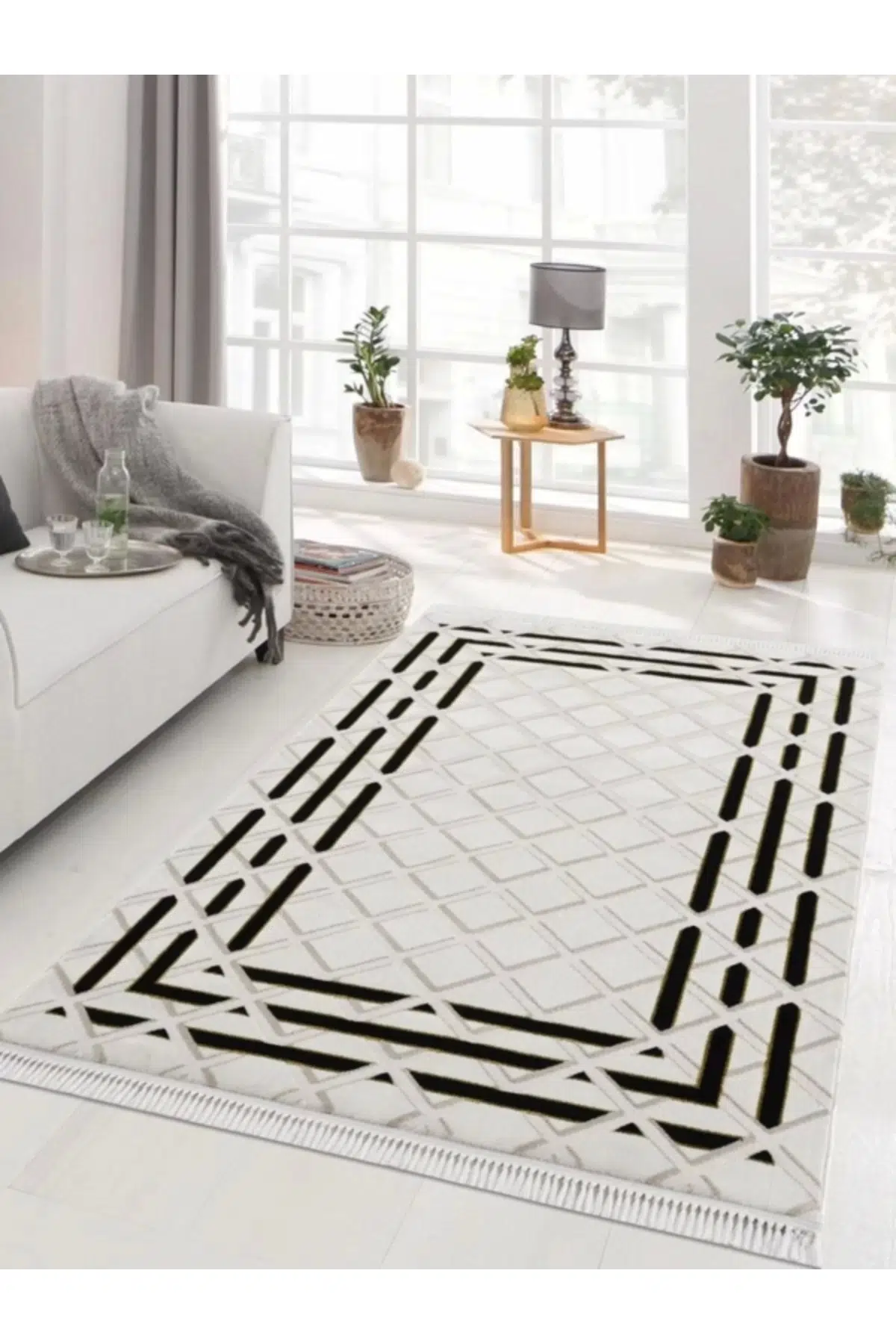 Elizza Collection Modern Salon ve Oturma Odası Halısı - Krem Siyah