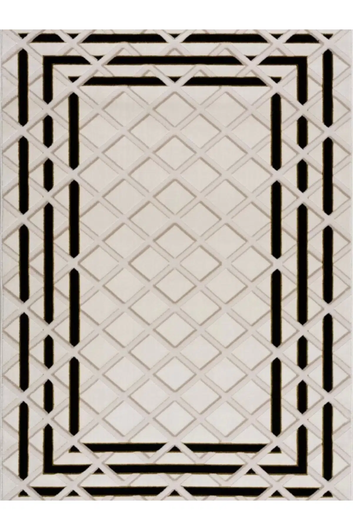 Elizza Collection Modern Salon ve Oturma Odası Halısı - Krem Siyah Outlet Ürün 4690 - Siyah