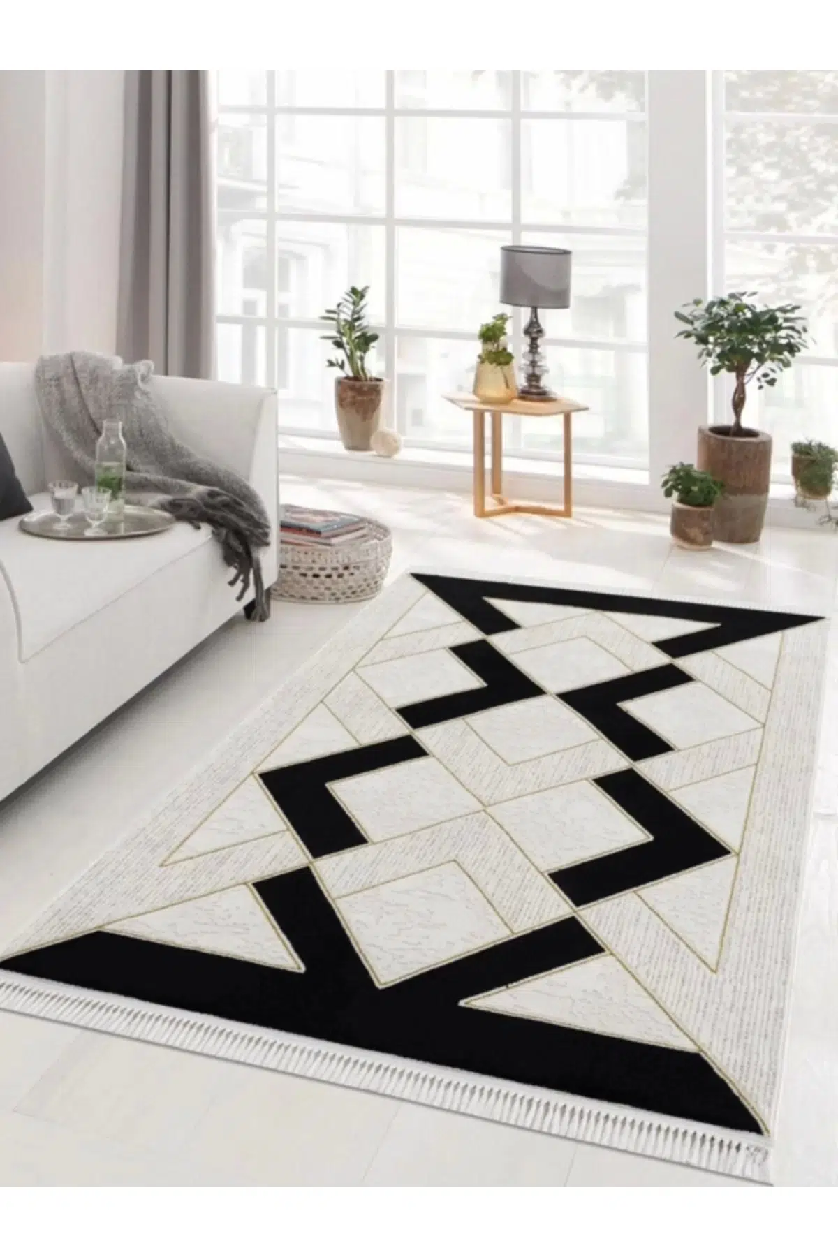 Elizza Collection Modern Salon ve Oturma Odası Halısı - Krem Siyah