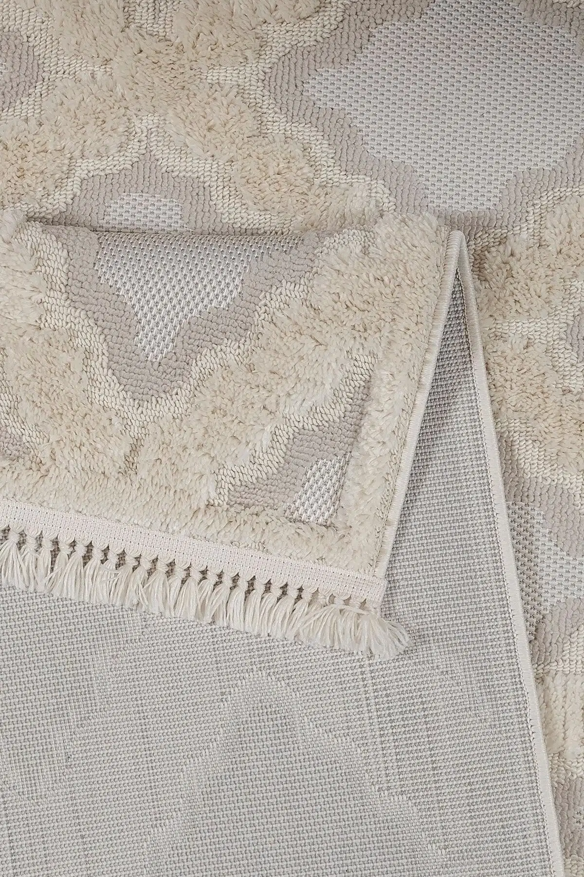 Grade Bukleli Dokuma Halı Çocuk Odası Oturma Odası Salon Mutfak Halısı 25715a Krem/gri - KREM