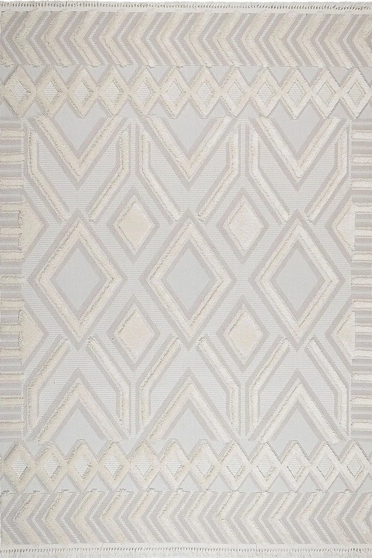 Grade Bukleli Dokuma Halı Çocuk Odası Oturma Odası Salon Mutfak Halısı 25718a Krem/gri