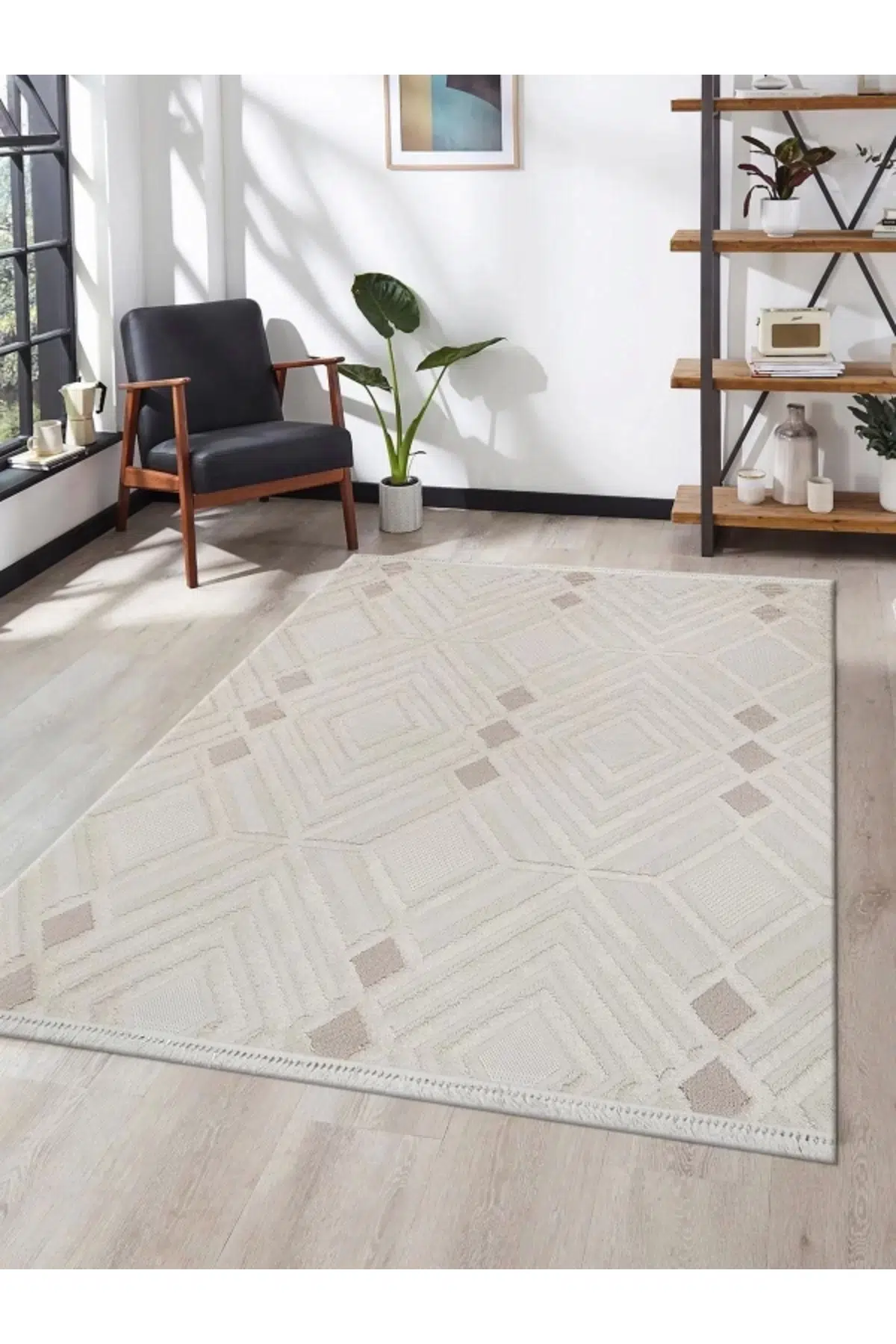 Grade Bukleli Dokuma Halı Çocuk Odası Oturma Odası Salon Mutfak Halısı - Krem