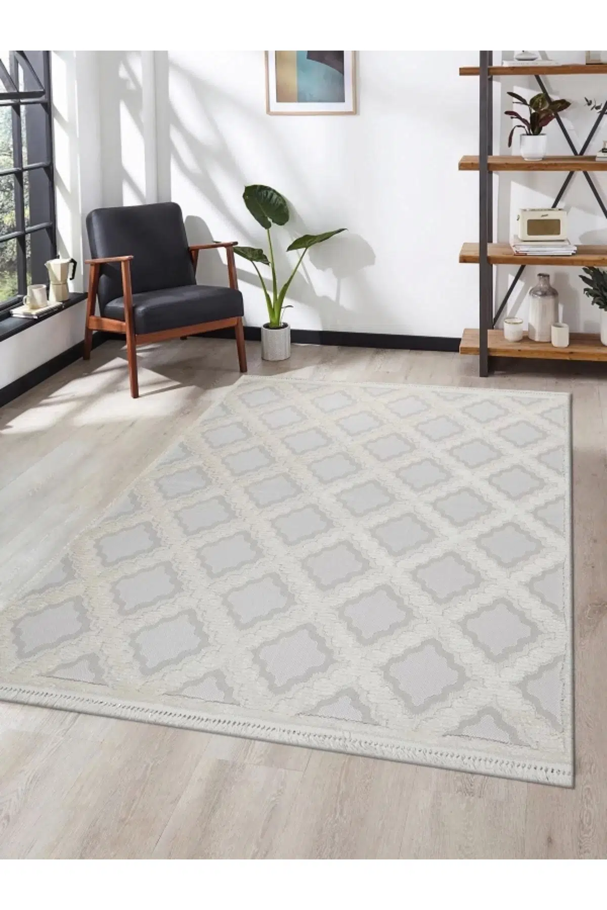 Grade Bukleli Dokuma Halı Çocuk Odası Oturma Odası Salon Mutfak Halısı - Krem Gri