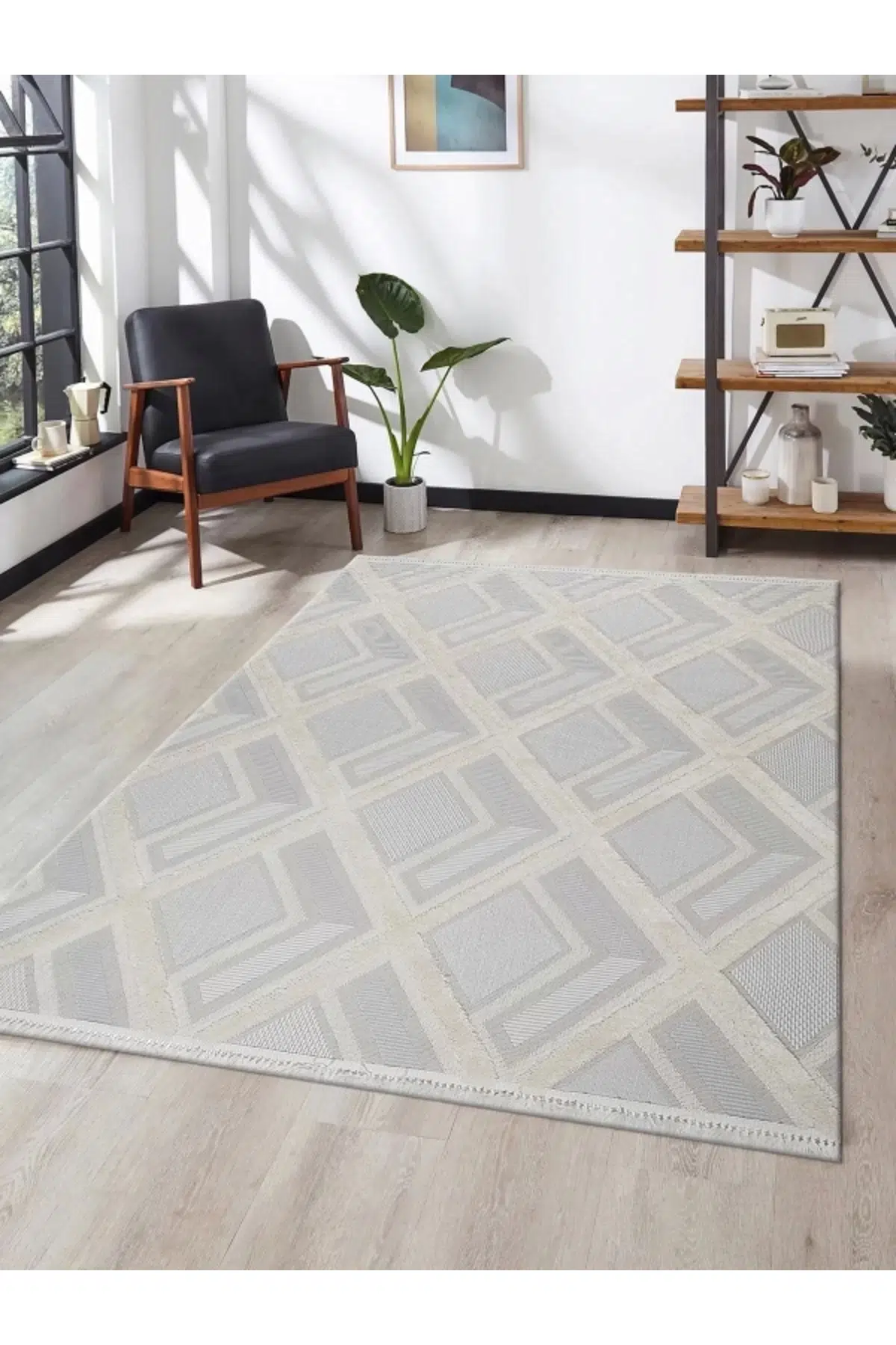 Grade Bukleli Dokuma Halı Çocuk Odası Oturma Odası Salon Mutfak Halısı - Krem Gri