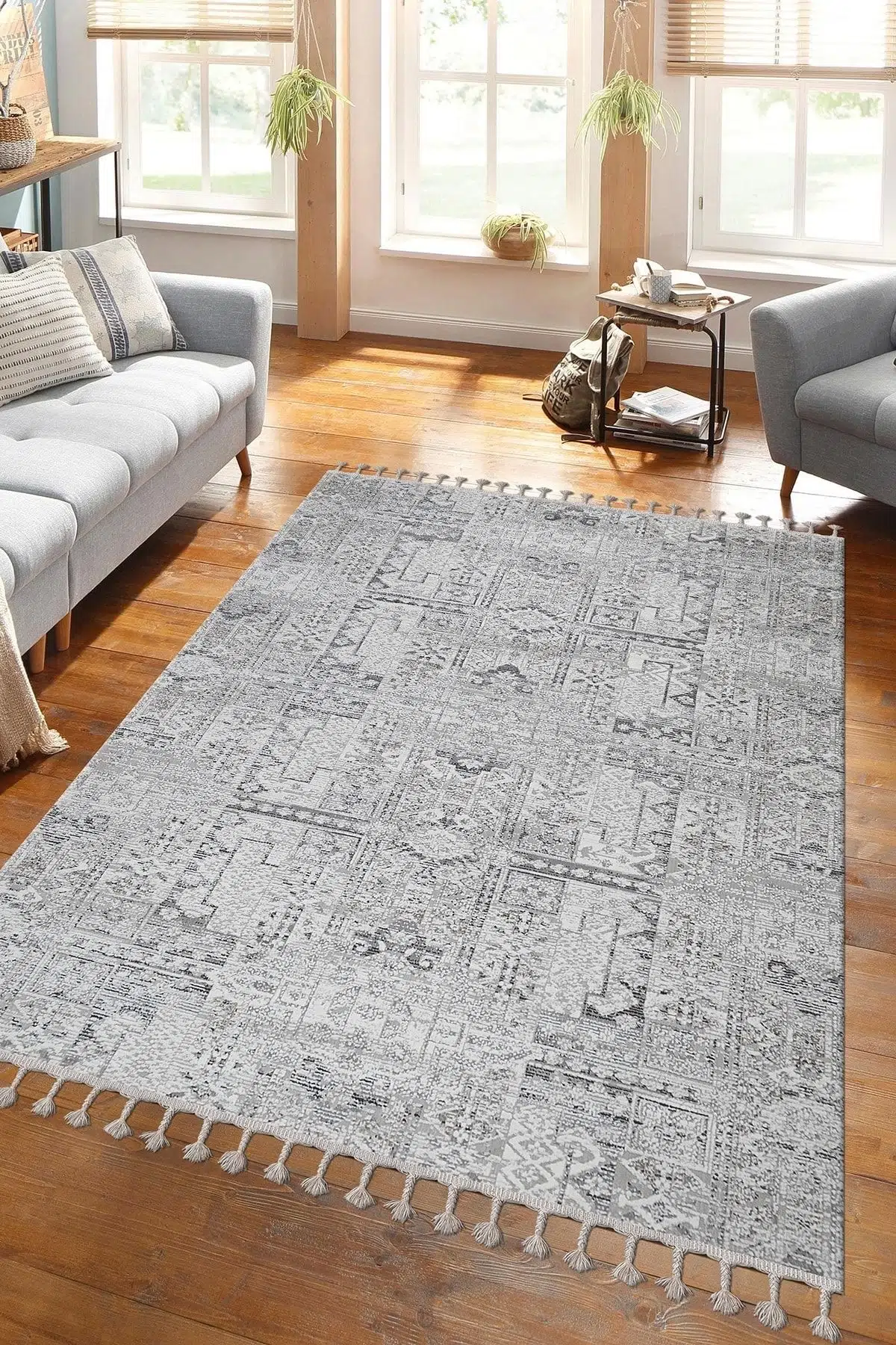 Possion Dokuma Halı Oturma Odası Salon Mutfak Halısı 25604a Gri/beyaz - KREM