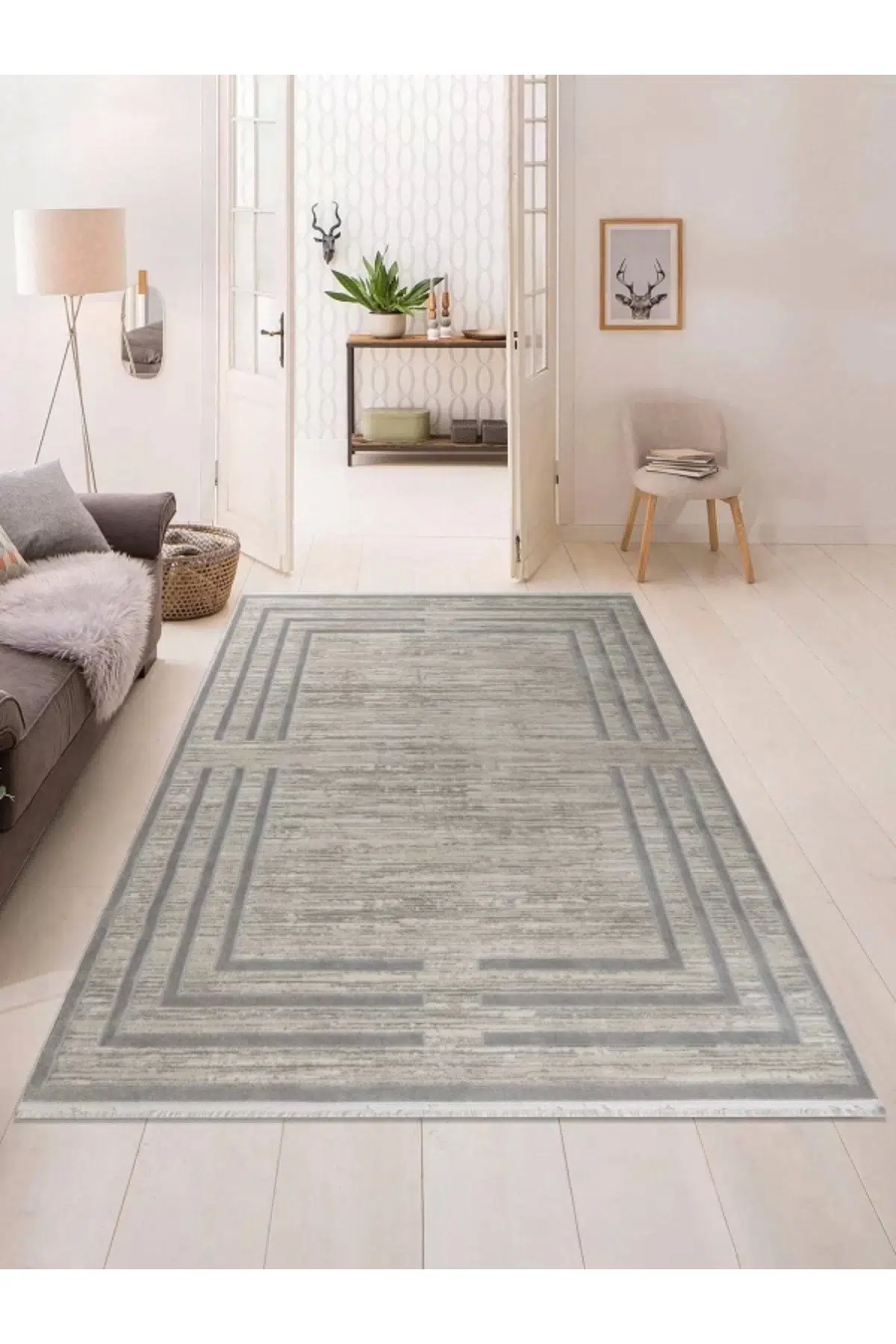 Pyramid Modern Salon ve Oturma Odası Halısı - Krem Gri