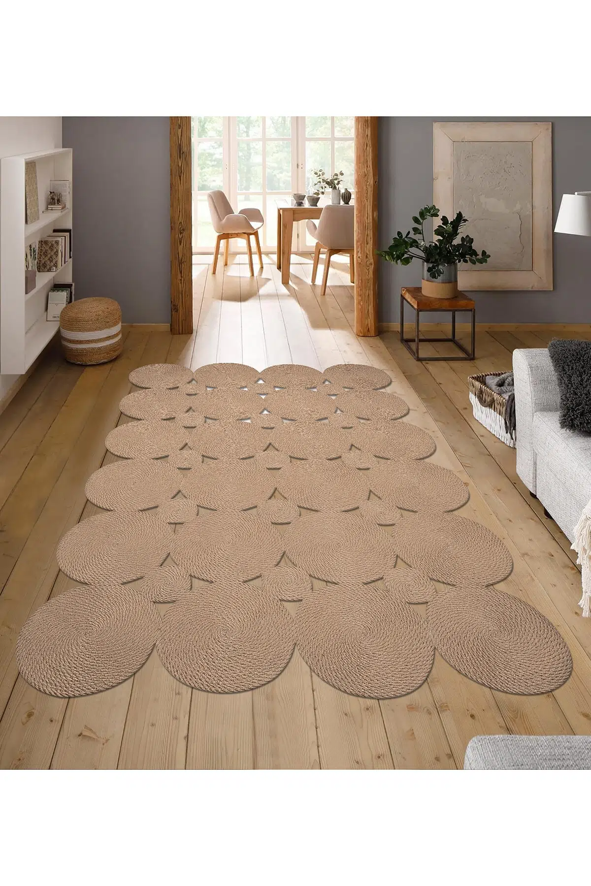 Zenit Collectıon Hasır Görünümlü Kare Jüt Natural Örgü Halı